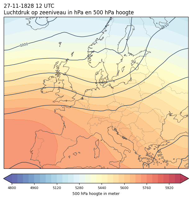 Weerkaart van 27 november 1828 om 12 UTC