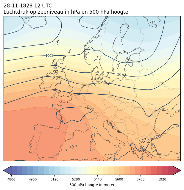 Weerkaart van 28 november 1828 om 12 UTC