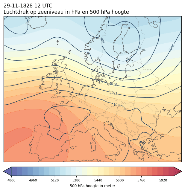 Weerkaart van 29 november 1828 om 12 UTC