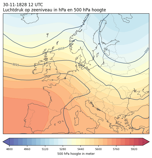 Weerkaart van 30 november 1828 om 12 UTC