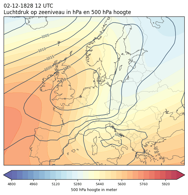 Weerkaart van 2 december 1828 om 12 UTC