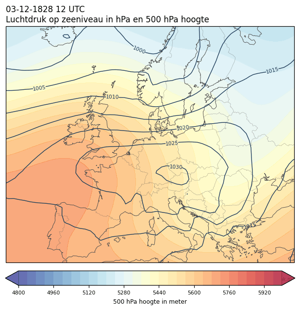 Weerkaart van 3 december 1828 om 12 UTC