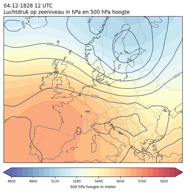 Weerkaart van 4 december 1828 om 12 UTC