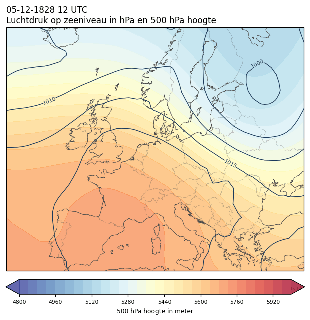 Weerkaart van 5 december 1828 om 12 UTC