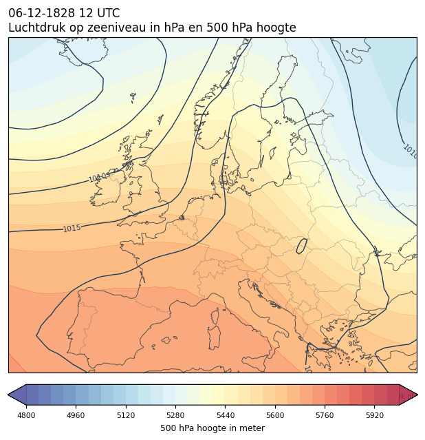 Weerkaart van 6 december 1828 om 12 UTC