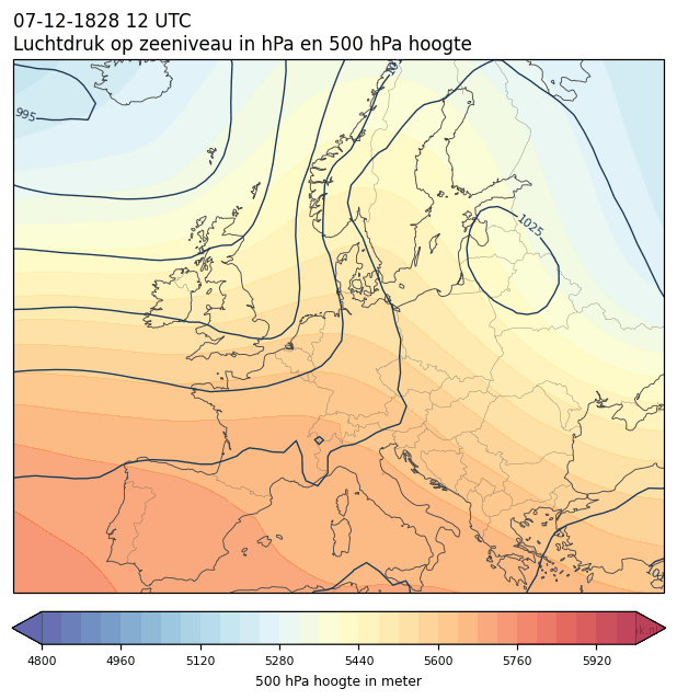 Weerkaart van 7 december 1828 om 12 UTC