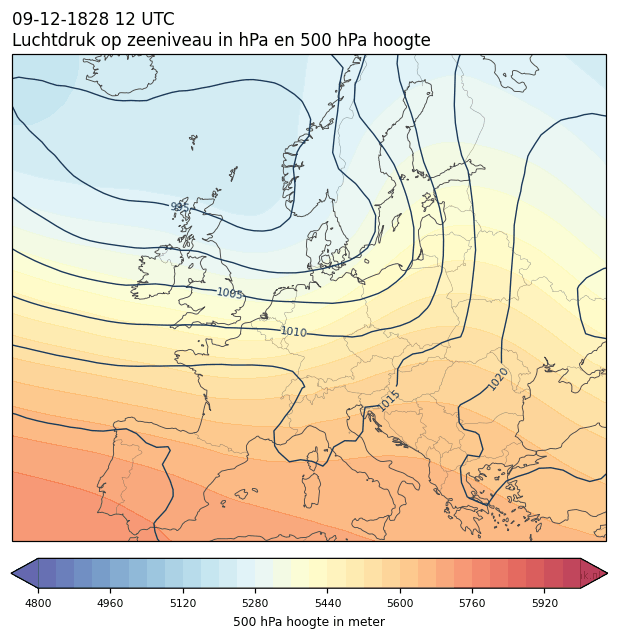 Weerkaart van 9 december 1828 om 12 UTC