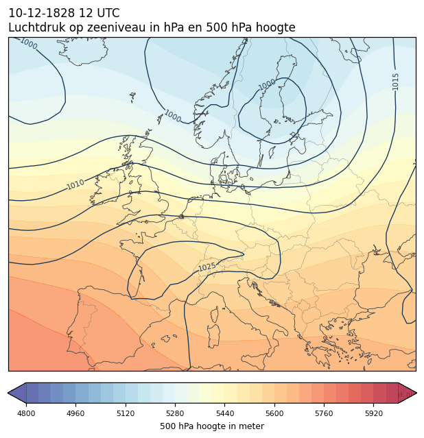 Weerkaart van 10 december 1828 om 12 UTC