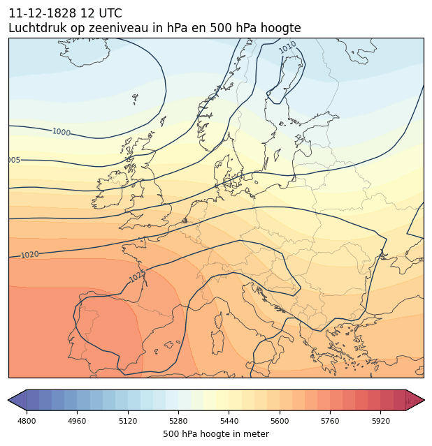 Weerkaart van 11 december 1828 om 12 UTC