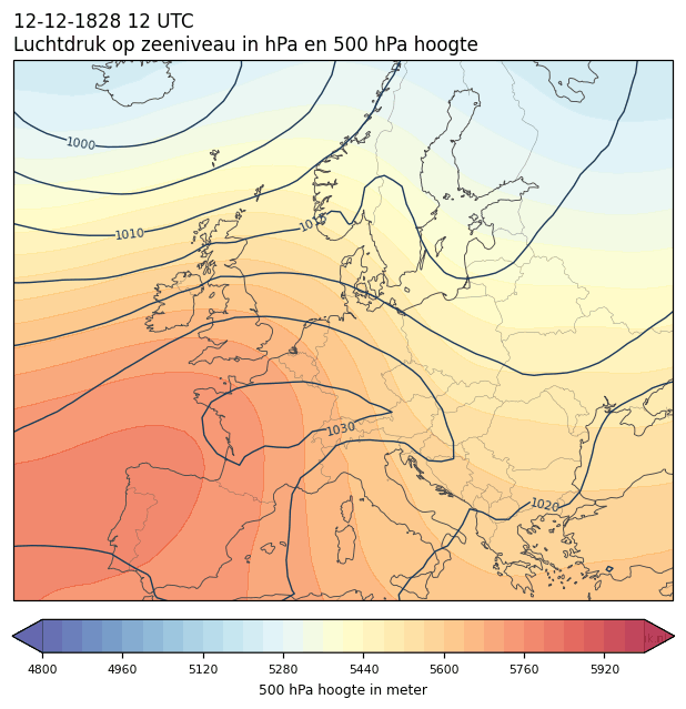 Weerkaart van 12 december 1828 om 12 UTC