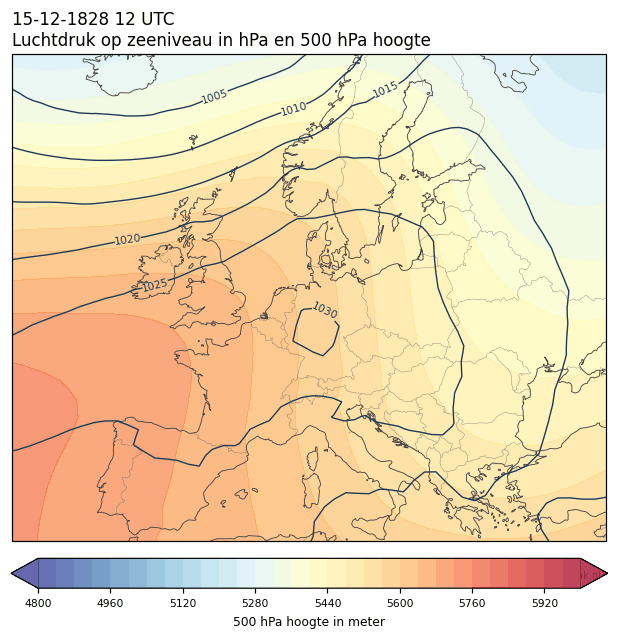 Weerkaart van 15 december 1828 om 12 UTC