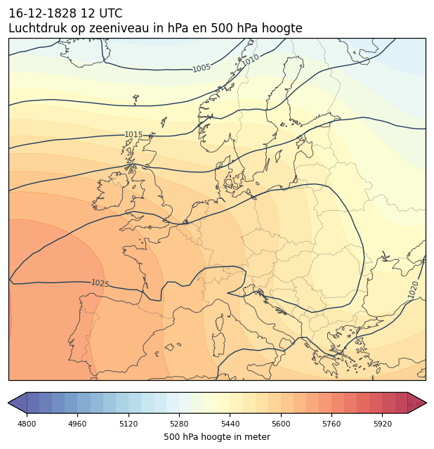 Weerkaart van 16 december 1828 om 12 UTC
