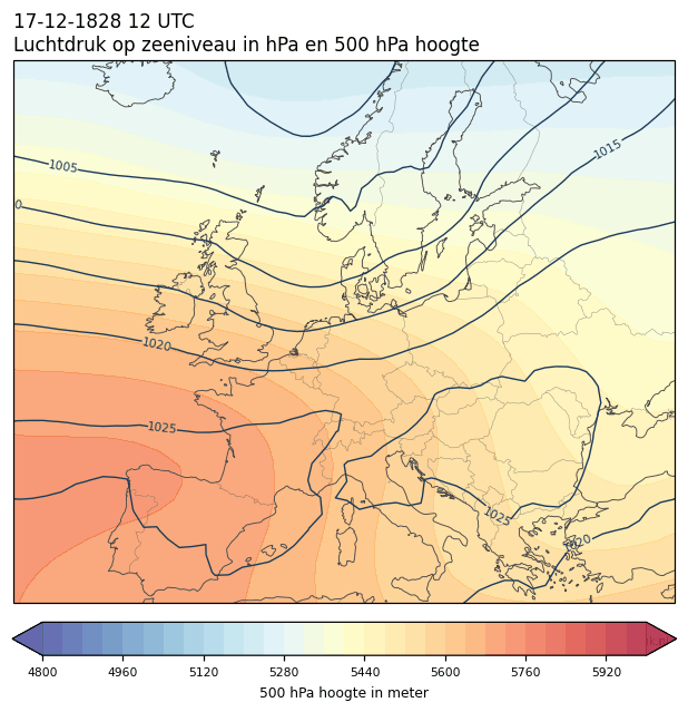 Weerkaart van 17 december 1828 om 12 UTC