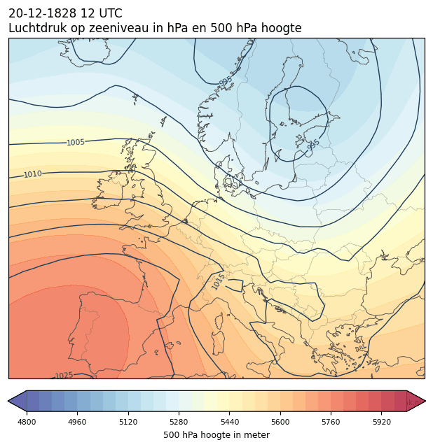 Weerkaart van 20 december 1828 om 12 UTC