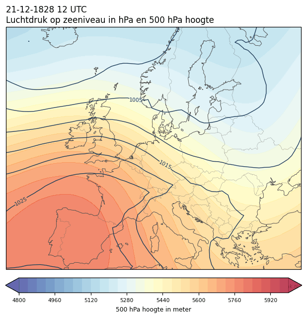 Weerkaart van 21 december 1828 om 12 UTC