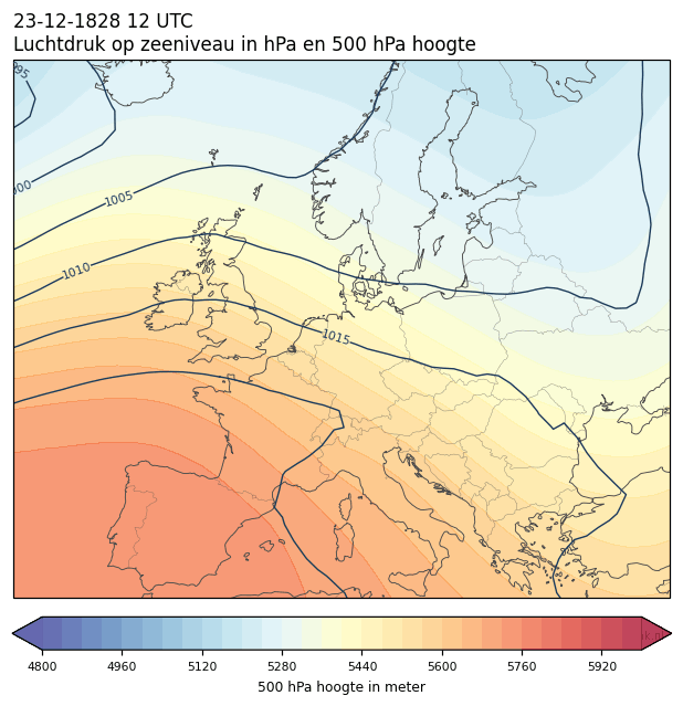 Weerkaart van 23 december 1828 om 12 UTC