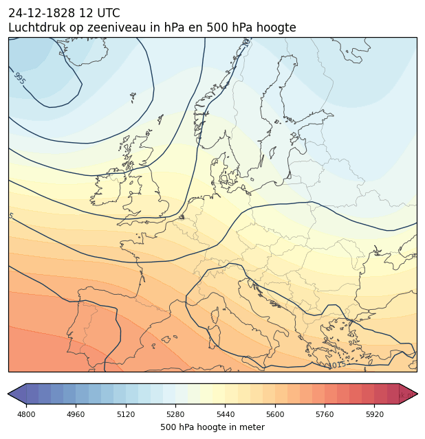 Weerkaart van 24 december 1828 om 12 UTC