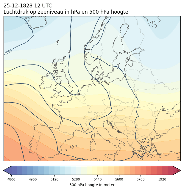 Weerkaart van 25 december 1828 om 12 UTC