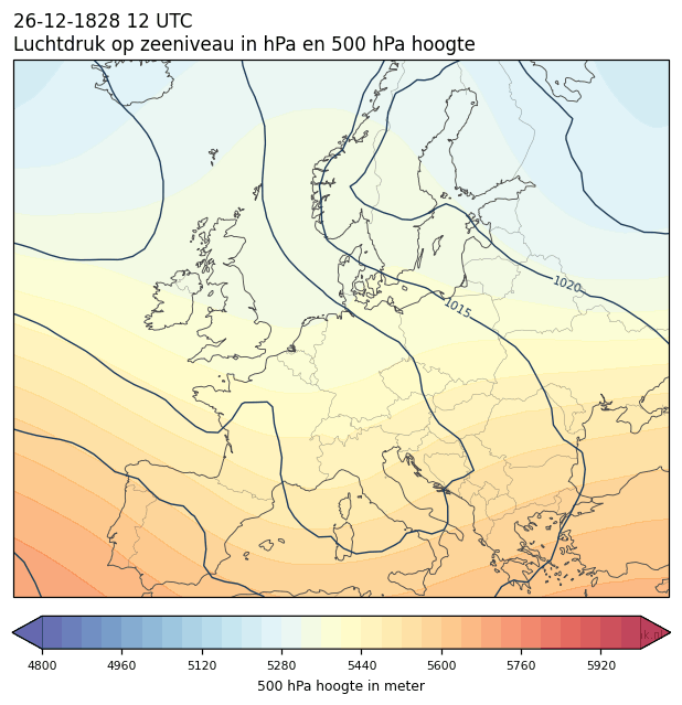 Weerkaart van 26 december 1828 om 12 UTC