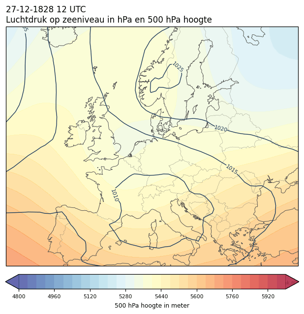 Weerkaart van 27 december 1828 om 12 UTC