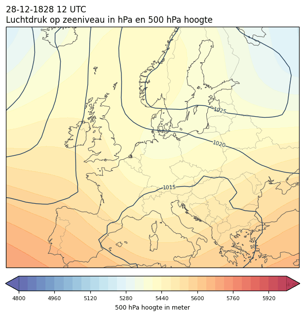 Weerkaart van 28 december 1828 om 12 UTC