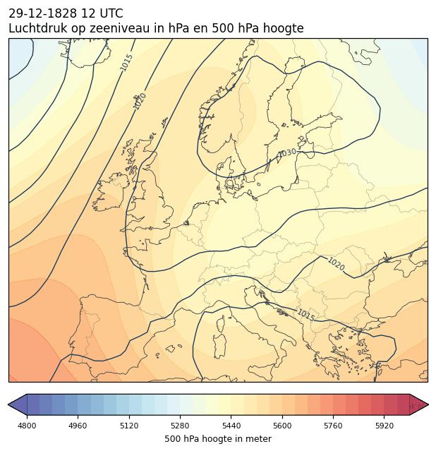 Weerkaart van 29 december 1828 om 12 UTC
