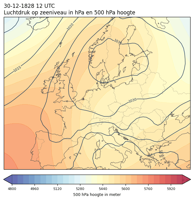 Weerkaart van 30 december 1828 om 12 UTC