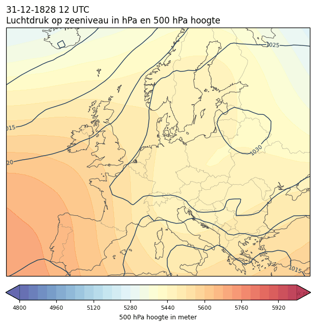 Weerkaart van 31 december 1828 om 12 UTC