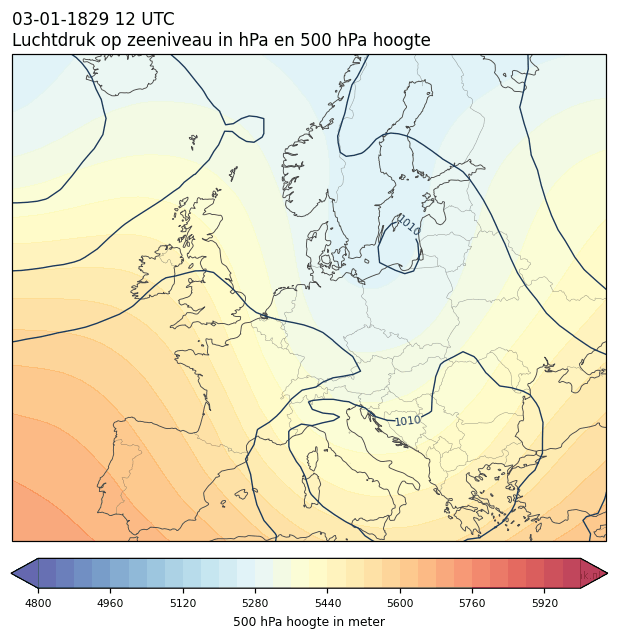 Weerkaart van 3 januari 1829 om 12 UTC