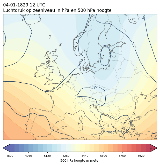 Weerkaart van 4 januari 1829 om 12 UTC
