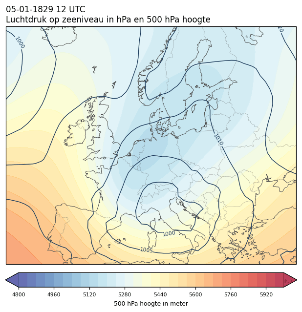 Weerkaart van 5 januari 1829 om 12 UTC