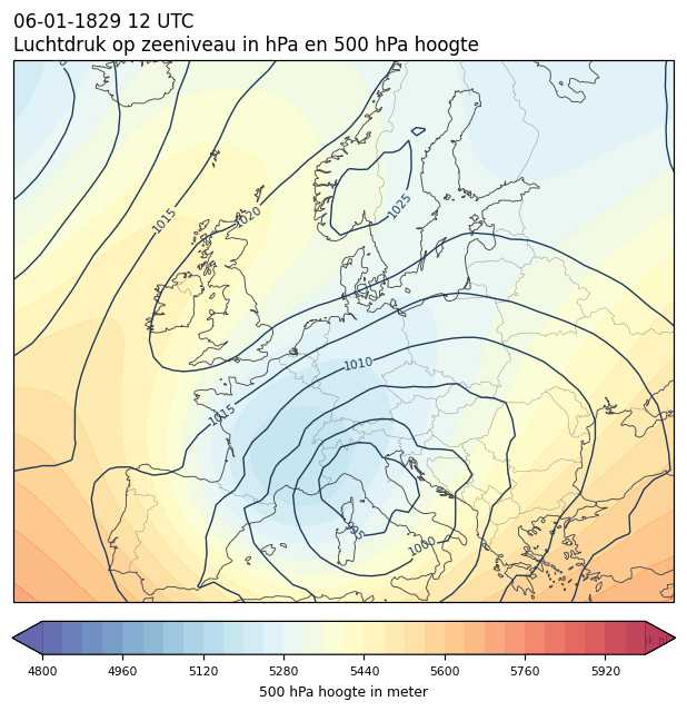 Weerkaart van 6 januari 1829 om 12 UTC