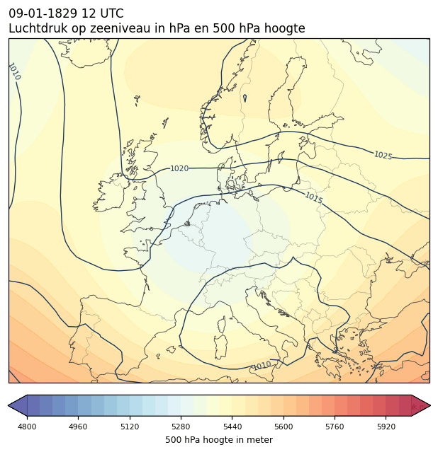 Weerkaart van 9 januari 1829 om 12 UTC