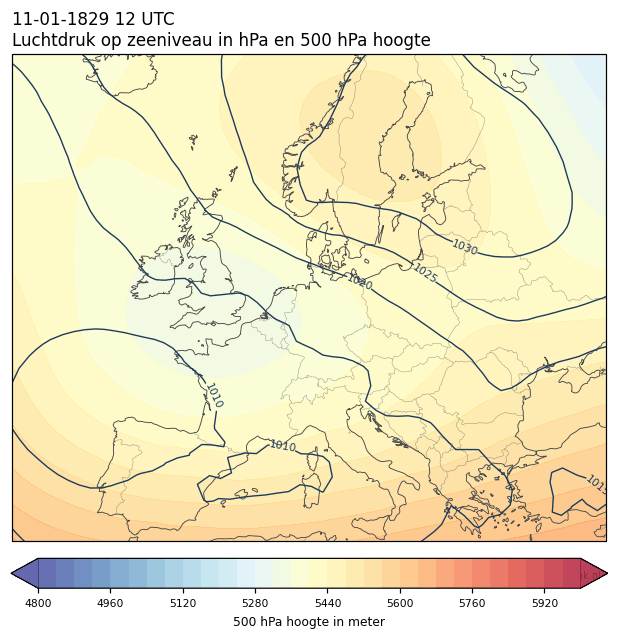 Weerkaart van 11 januari 1829 om 12 UTC