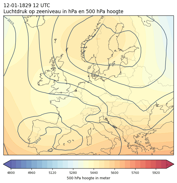 Weerkaart van 12 januari 1829 om 12 UTC