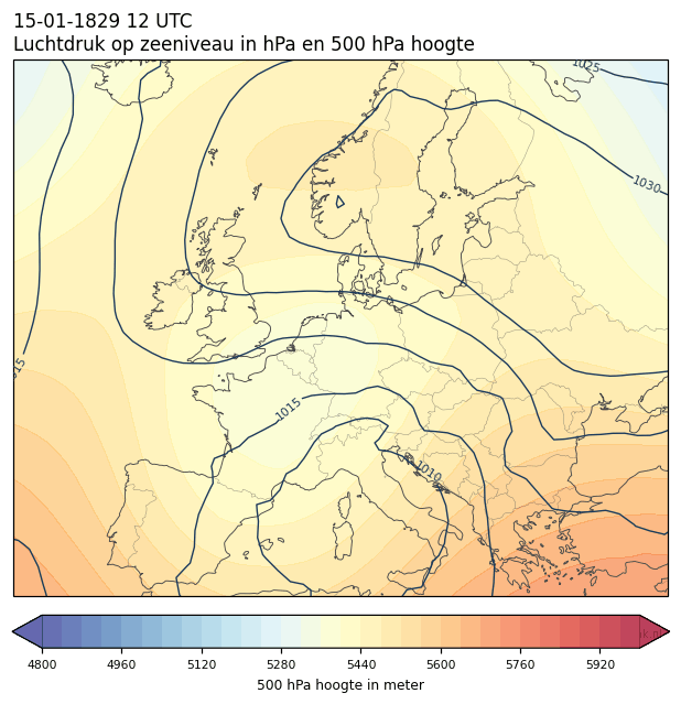 Weerkaart van 15 januari 1829 om 12 UTC