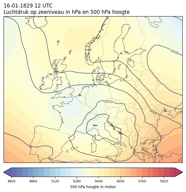 Weerkaart van 16 januari 1829 om 12 UTC