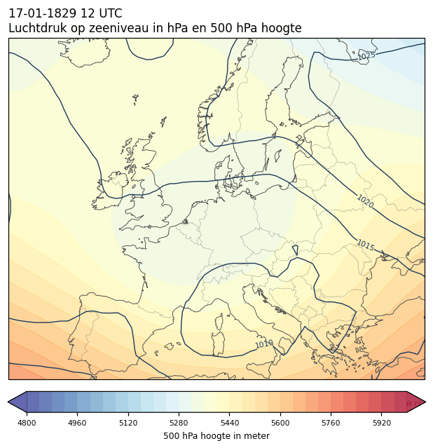Weerkaart van 17 januari 1829 om 12 UTC
