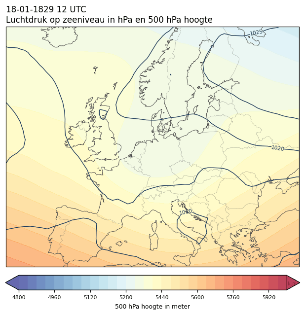 Weerkaart van 18 januari 1829 om 12 UTC