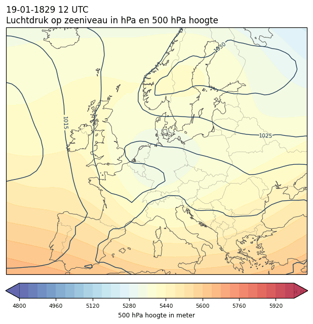 Weerkaart van 19 januari 1829 om 12 UTC