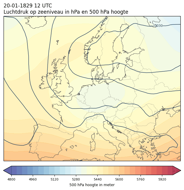 Weerkaart van 20 januari 1829 om 12 UTC
