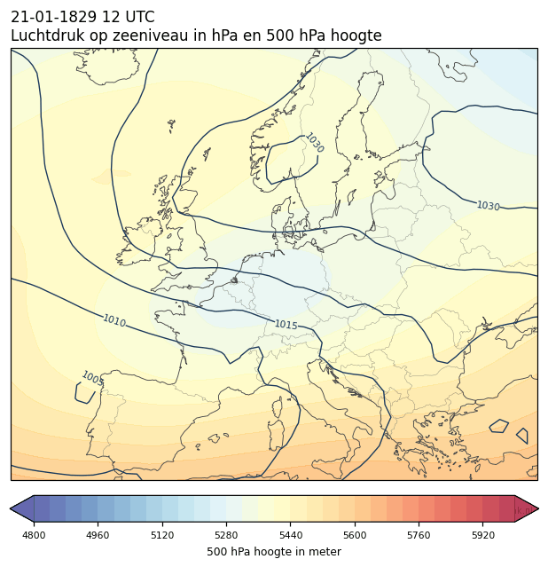 Weerkaart van 21 januari 1829 om 12 UTC