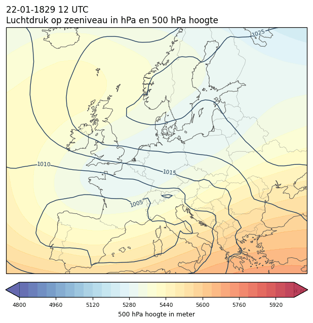 Weerkaart van 22 januari 1829 om 12 UTC
