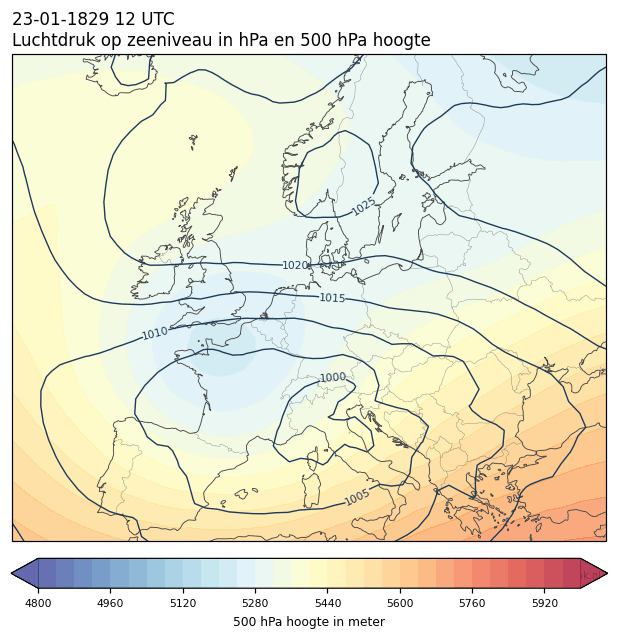 Weerkaart van 23 januari 1829 om 12 UTC