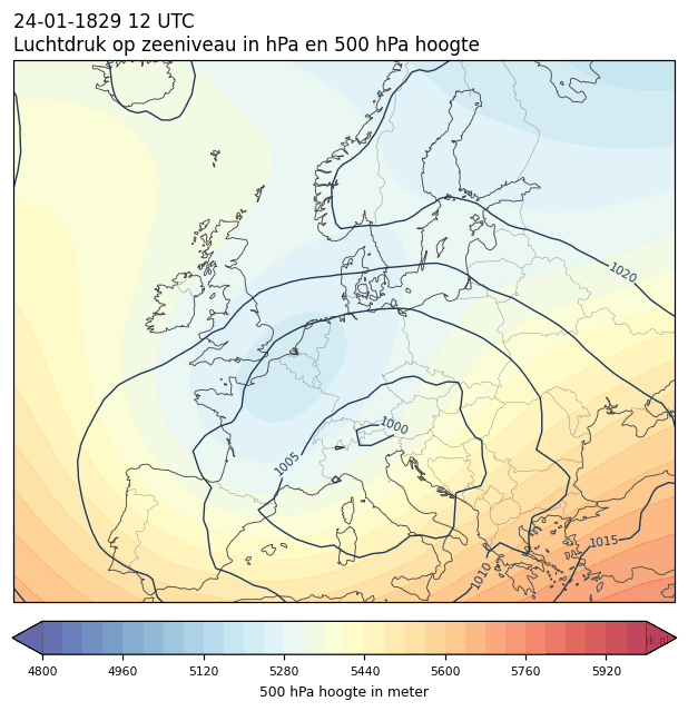 Weerkaart van 24 januari 1829 om 12 UTC