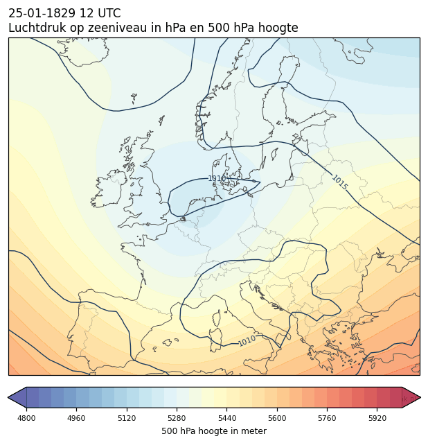 Weerkaart van 25 januari 1829 om 12 UTC