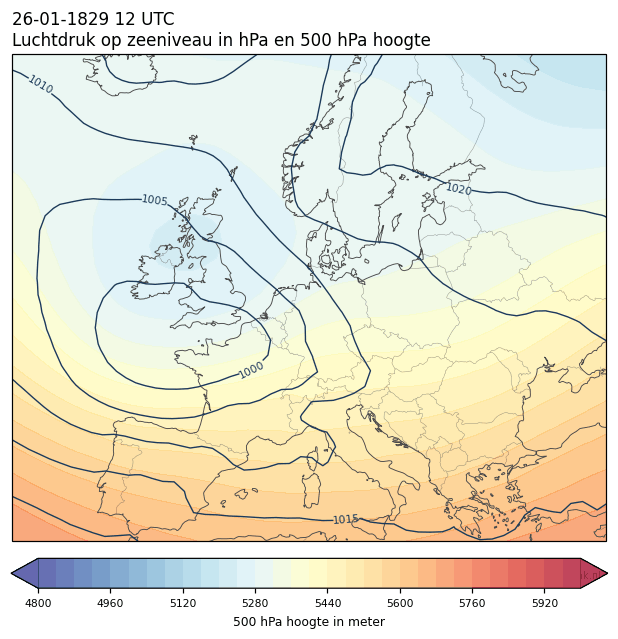 Weerkaart van 26 januari 1829 om 12 UTC
