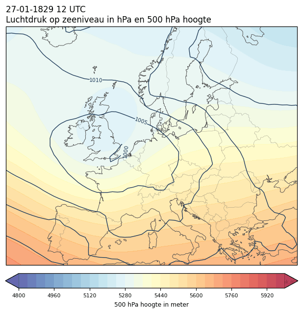 Weerkaart van 27 januari 1829 om 12 UTC
