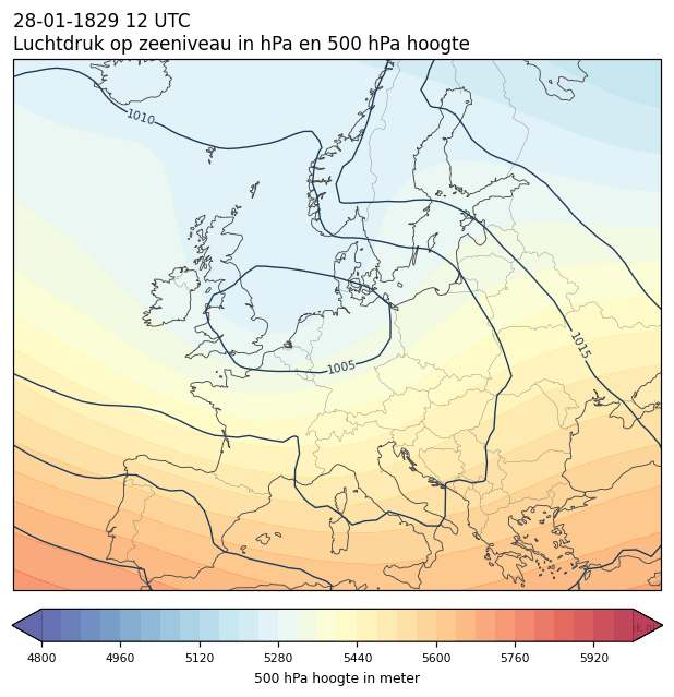 Weerkaart van 28 januari 1829 om 12 UTC