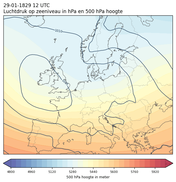 Weerkaart van 29 januari 1829 om 12 UTC